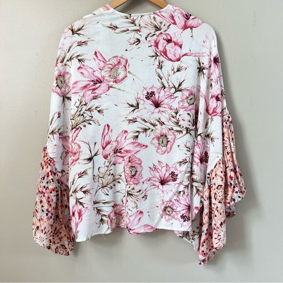 Mystree Floral Kimono Open Front Lightweight Boho Garden Girl Rayon Cardigan - Picture 6 of 12